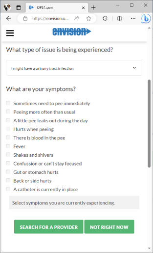 A screenshot of a questionaire about the users sysmptoms in the desktop application.