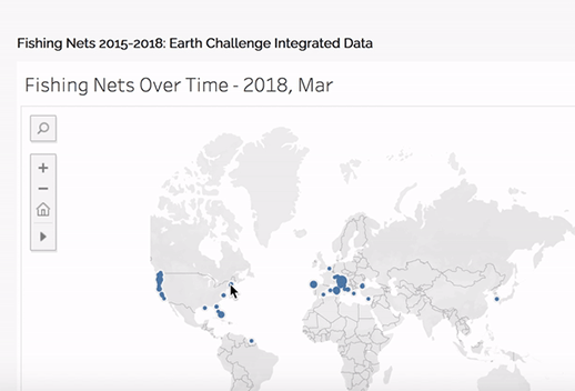 This is a scrolling image of the product, with a U.S. map of fishing nets over time.