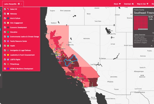 Map of western U.S. with regions of Calfornia colored in different shades of red