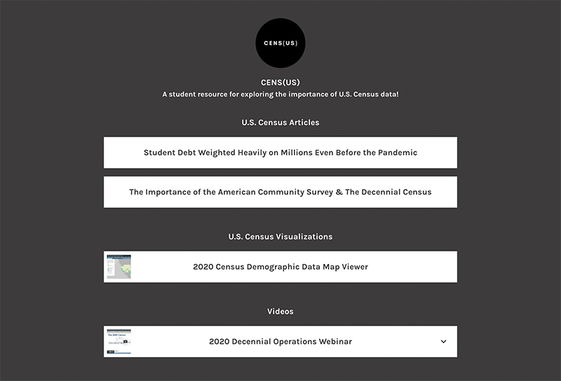 Webpage with a student resource for exploring the importance of U.S. Census Data