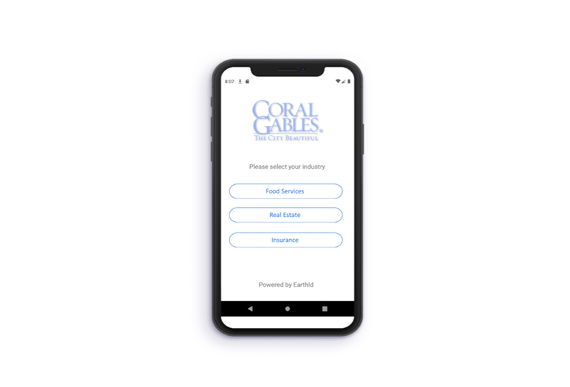 Phone with a screen that indicates options to select an industry between food services, real estate, and insurance